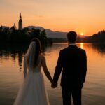 Romantisches Paar am Bleder See, Slowenien, umgeben von Natur