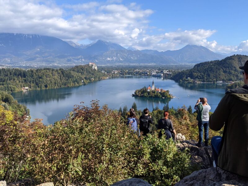Aussicht auf den Bleder See vom Aussichtspunkt
